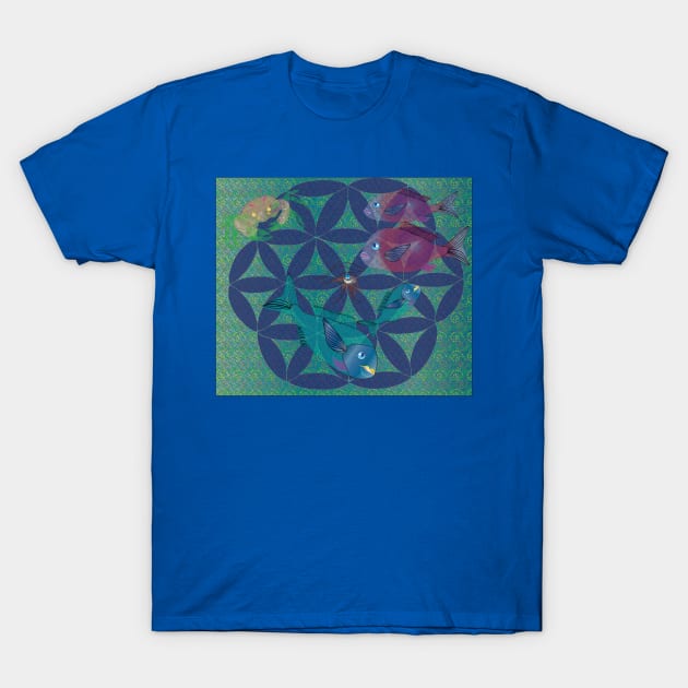 Ocean life in the circle of the flower of life T-Shirt by shimaart